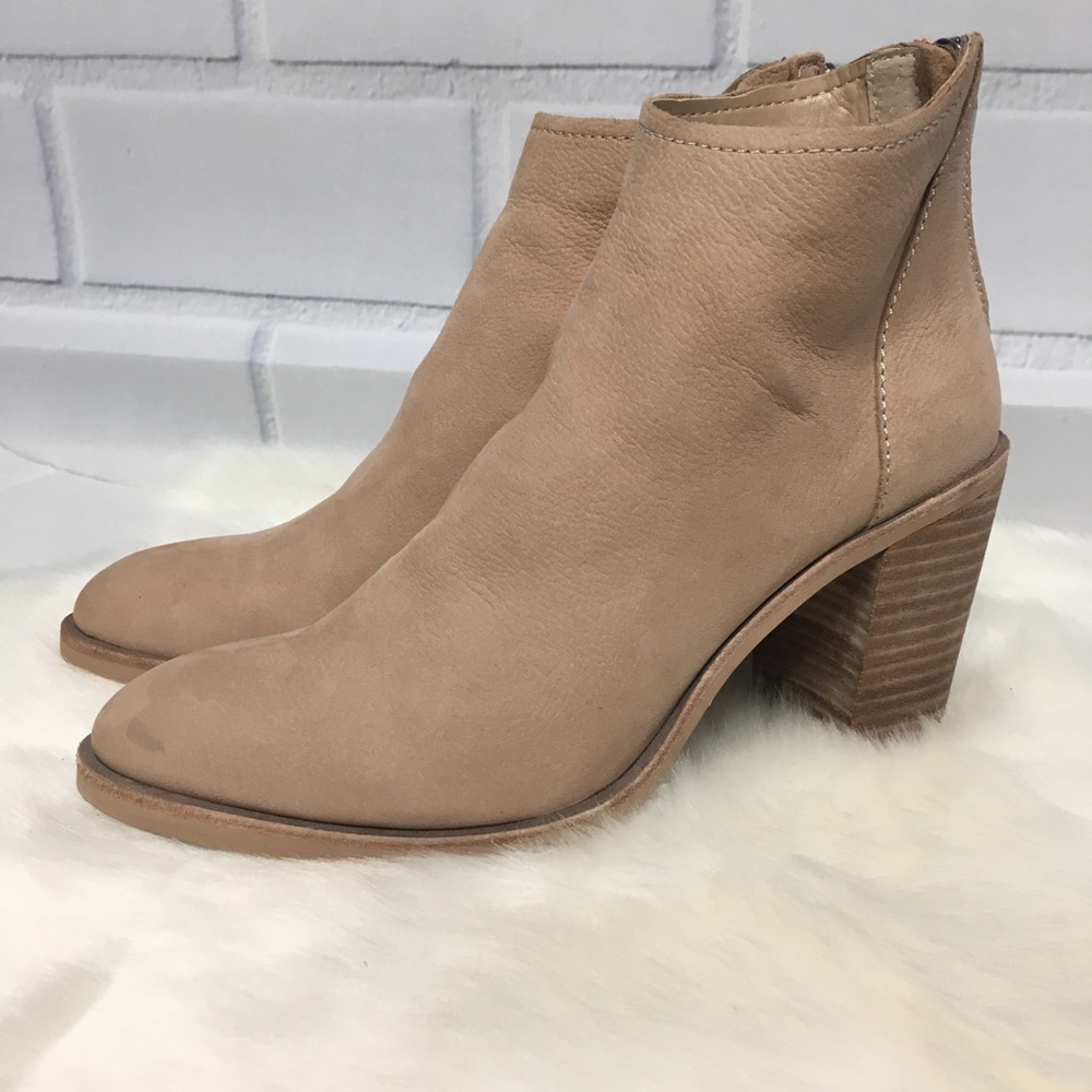 Dolce Vita Stevie Taupe Sand Stacked Heel Booties